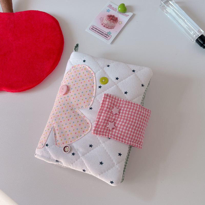 

A5a6 Korean Handmade Fabric Book Cover, Patchwork With Cotton Pineapple Grid Handmade Book Cover，Gift To Friend