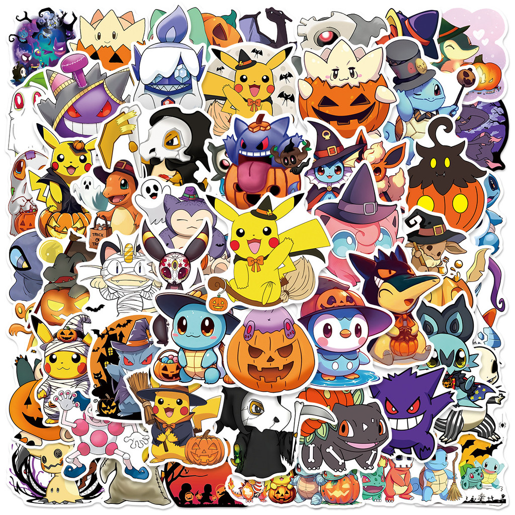 

50PCS Funny Halloween Pokmeon Cartoon Stickers Cute Pikachu Decals DIY Notebook Motorcycle Laptop Kawaii Anime Sticker Toy