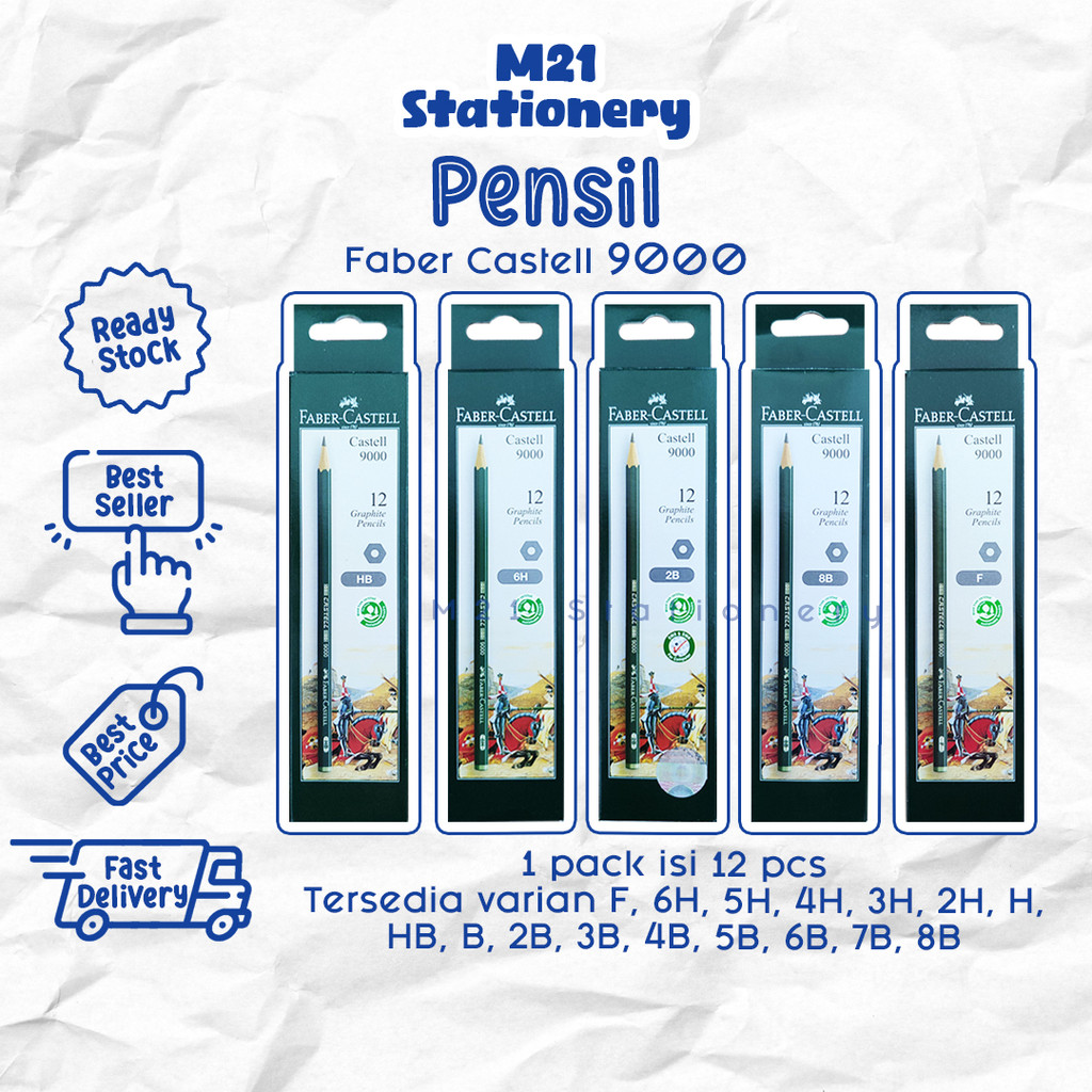 

(3 PCS) PENSIL FABER CASTELL ARMY 9000 / ORIGINAL PENCIL F 6H 5H 4H 3H 2H H HB 2B 3B 4B 5B 6B 7B 8B