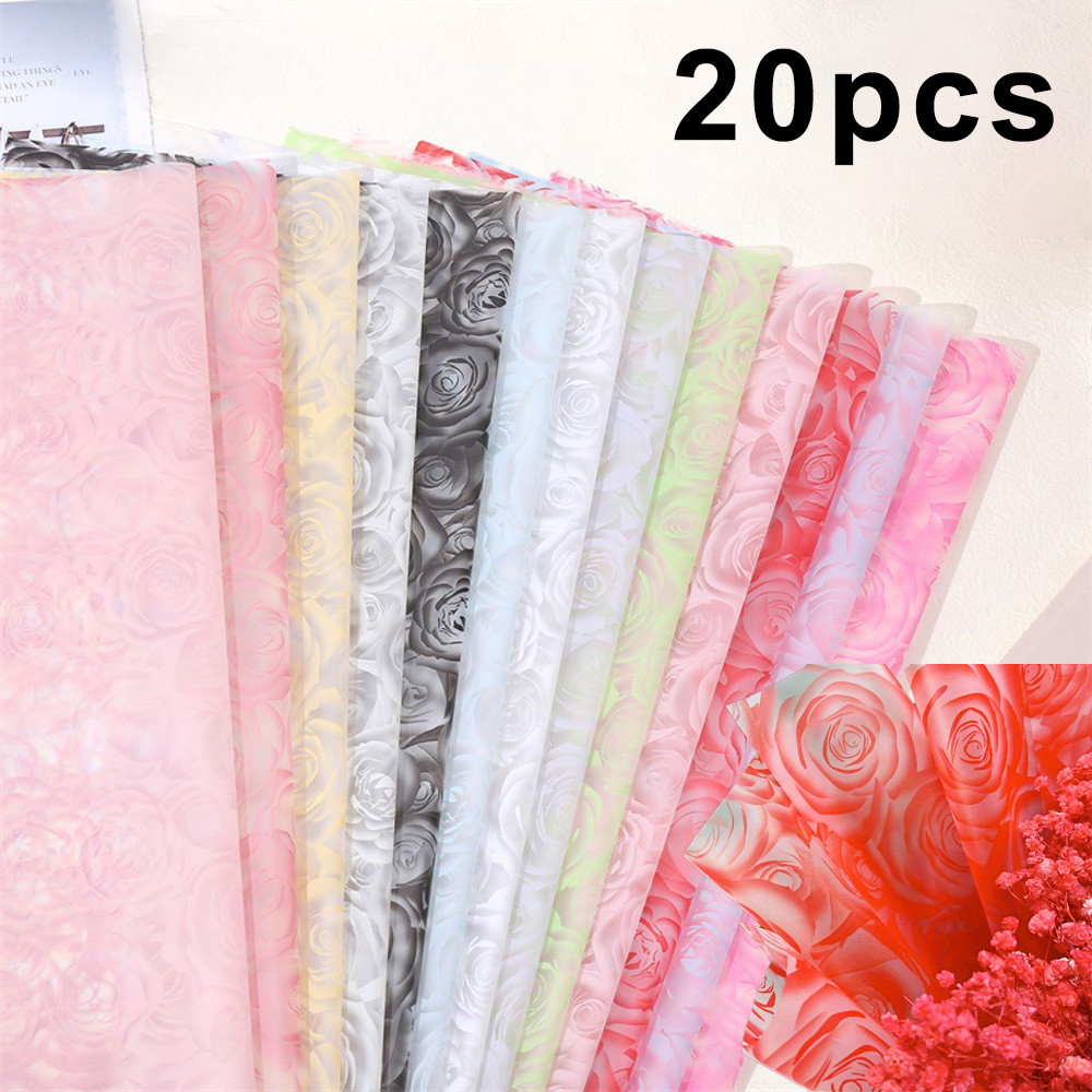 

20pcs Flower Wrapping Paper Golden Border Rose Korean Style Half Transparent Gift Packing Florist Bouquet Wrapping Material