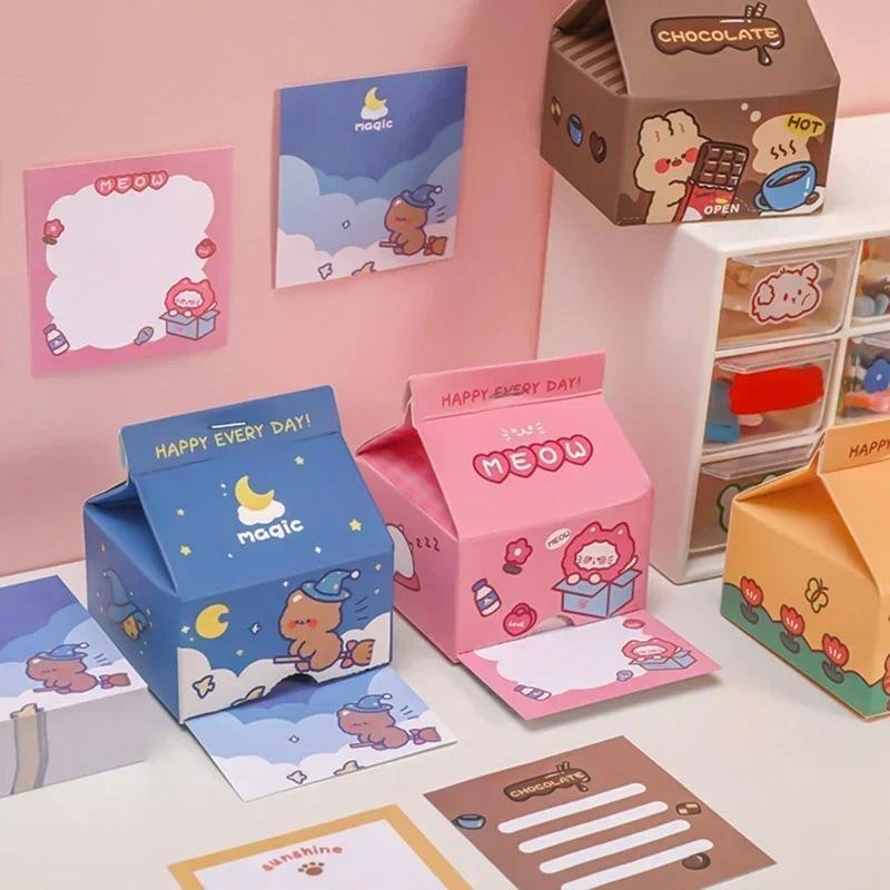 

200 Sheets/box Cute Girl Heart Boxed Sticky Notes Student Cartoon Children Message Notes Non Sticky Notes Kawaii School Supplies