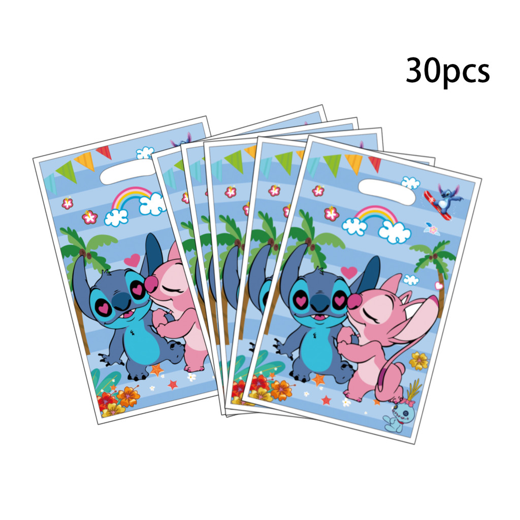 

30PCS Disney Lilo&Stitch Candy Bag Handle Gift Bags Pink Blue Package Plastic Bag Boy Girl Kids Birthday Party Decoration
