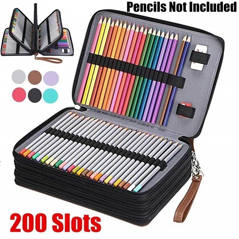 

200 Slot Portable Colored Pencil Case Holder Waterproof Large Capacity PU Leather Pencil Bag Box For Student Gifts Art Supplies