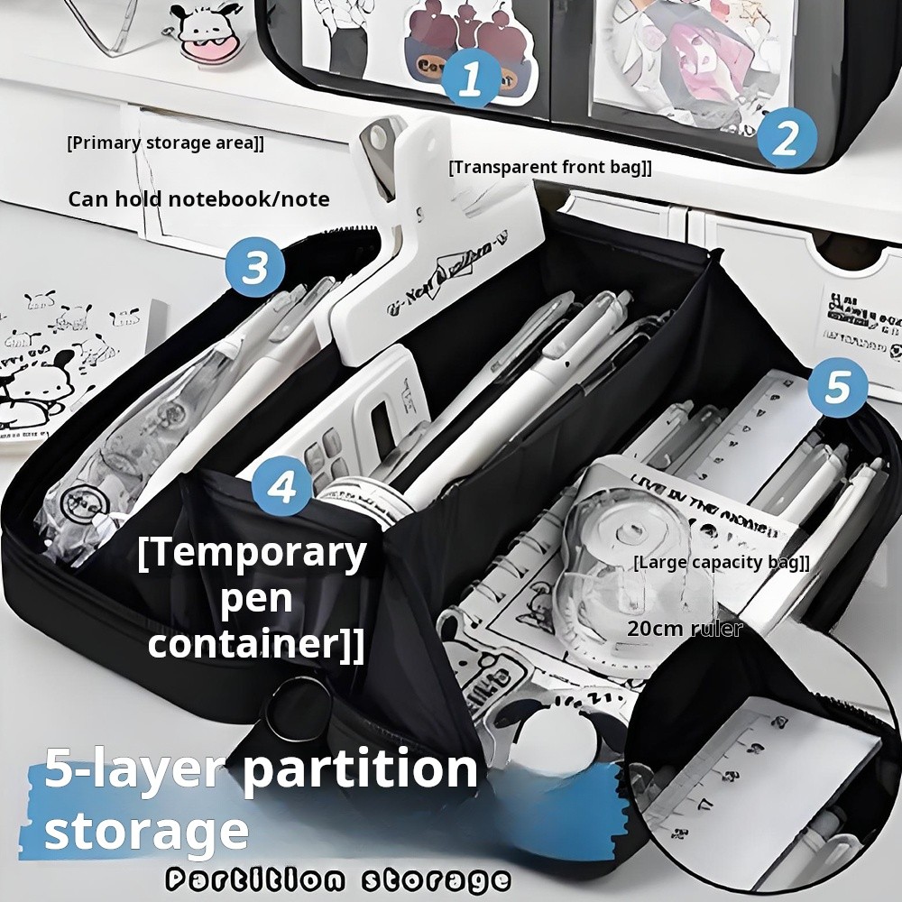 

5-Layer Transparent Pencil Case Large Capacity Cute Elegant Fashionable School Supplies for Middle School Boys Girls Portable