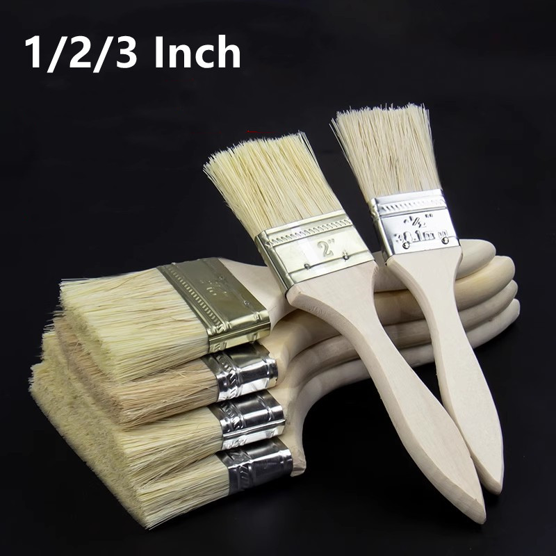 

1/2/3 Inch Paint Brush Wooden Handle BBQ Brush Soft Hair Painting Brushes for Wall and Furniture Paint Tool 5Pcs