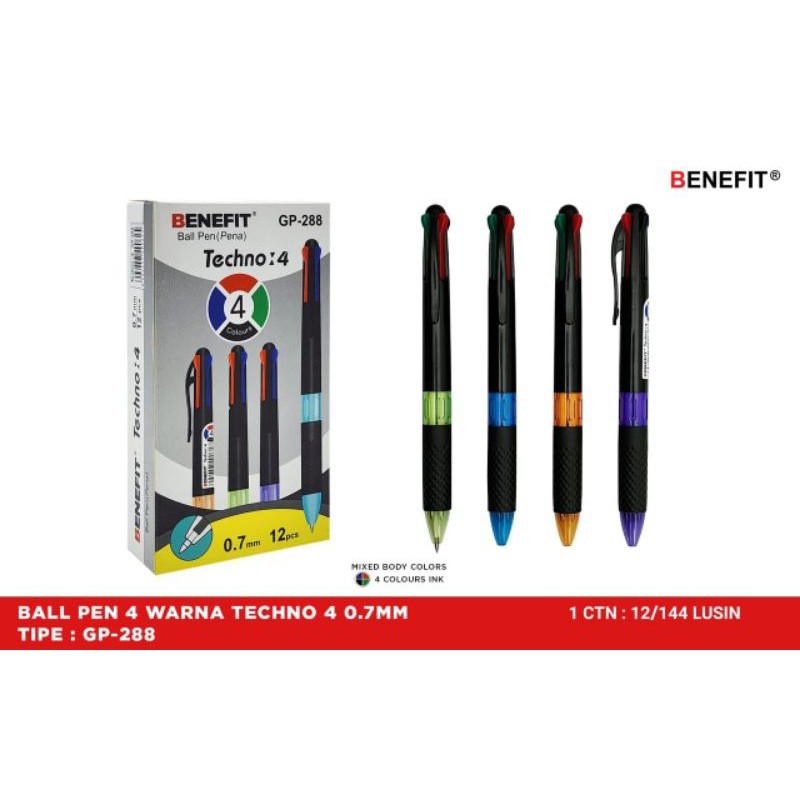 

Pulpen 4 warna Benefit Gp-288 Techno 4/0.7mm ( 1pak/12pcs )