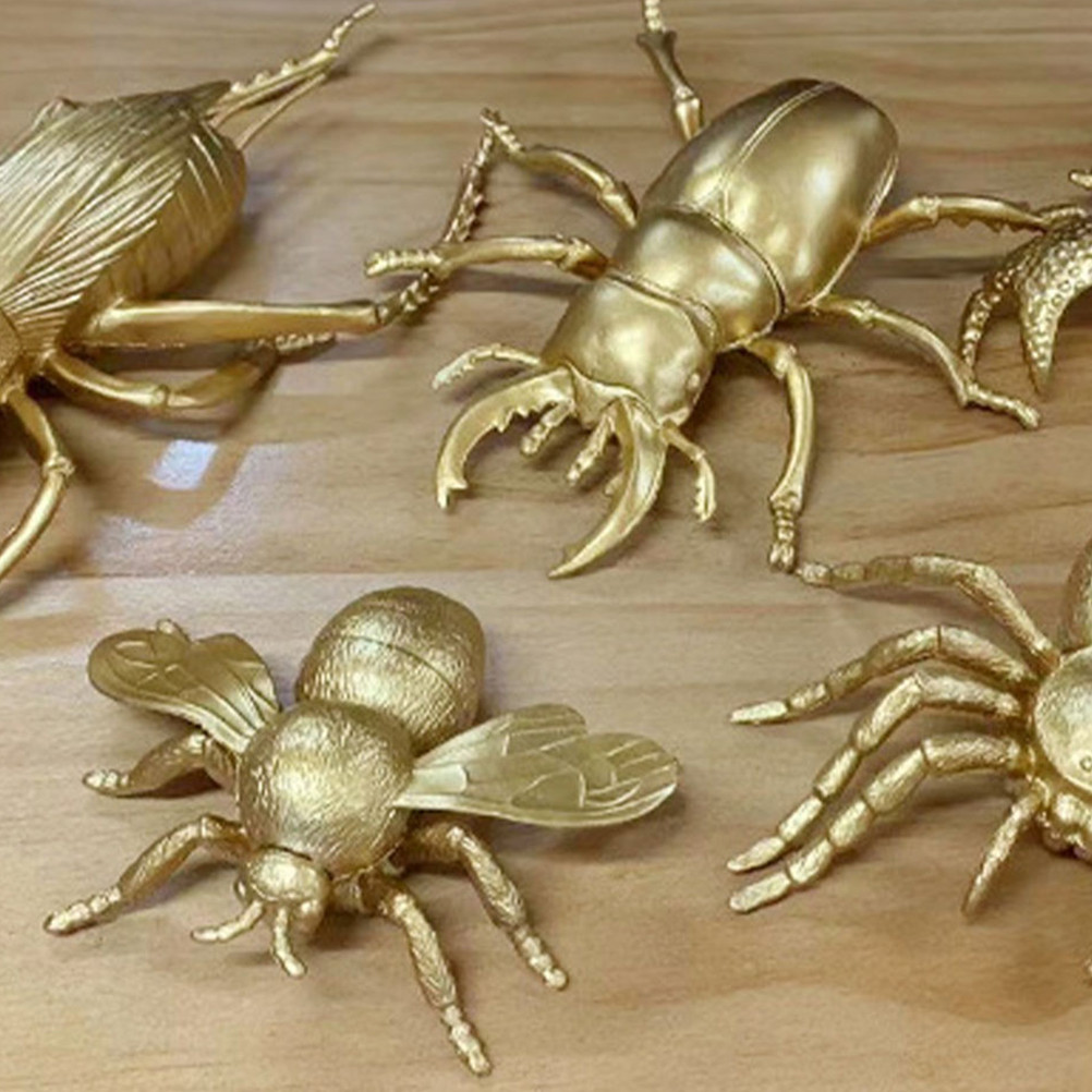 12Pcs Gold Insects Toys Smooth Surface Sturdy Plastic Material Biology Educational Aids Mini Insects