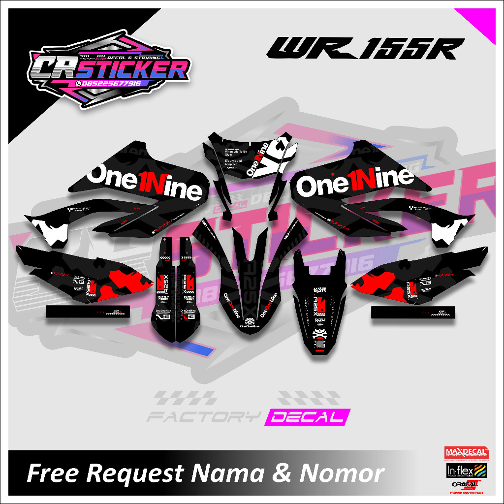 DECAL WR 155 SUPERMOTO FULL BODY HITAM SUPER GLOSSY DOFF DESAIN ONEONENINE / KSR CRF KLX DTRACKER WR