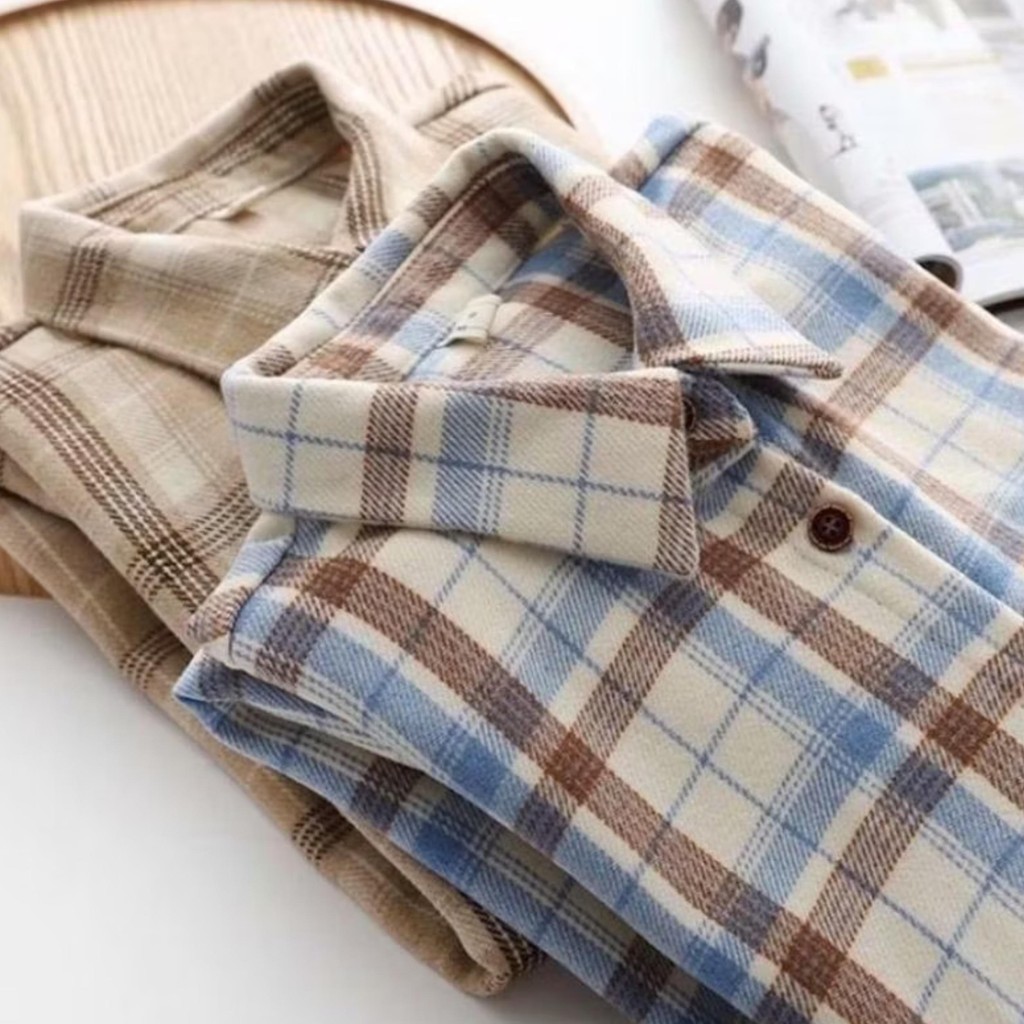 KEMEJA FLANEL WANITA UNISEX LENGAN PANJANG CASUAL KAIN LEMBUT MOTIF KOTAK