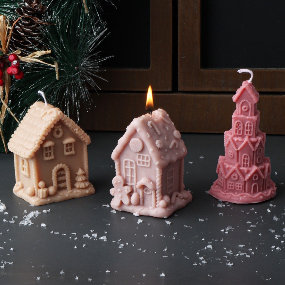 

3D Christmas House Candle Silicone Mould DIY Castle Handmade Gingerbread Man Soap Plaster Mould Christmas Gifts Festival Decor