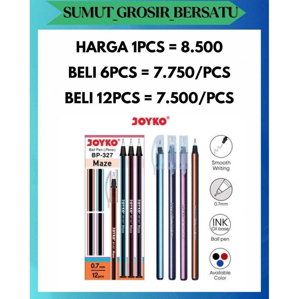 

SGB [1 KOTAK ISI 12PCS] PULPEN JOYKO MAZE 0.7mm BP-327 PENA BEST SELLER