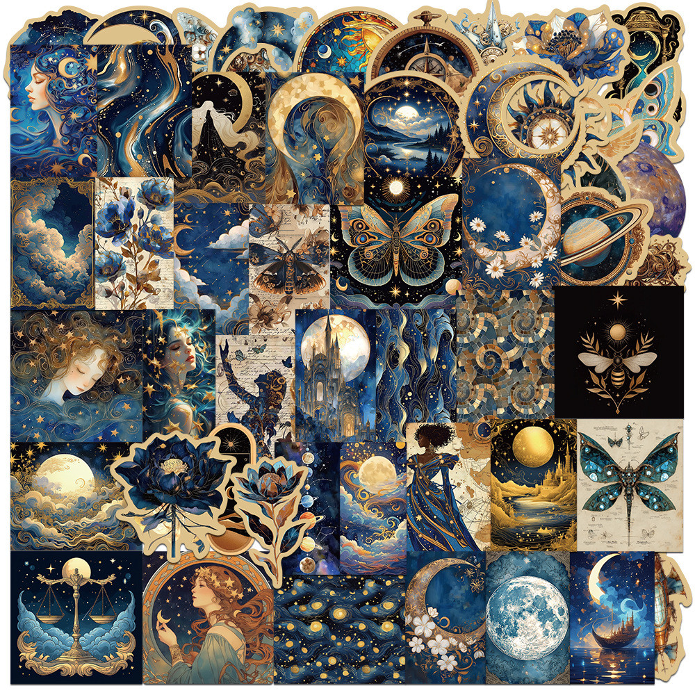

10/25/50pcs Golden Universe Dark Moon Graffiti Stickers Aesthetic Cartoon Art Decals Car Laptop Luggage Phone Skateboard