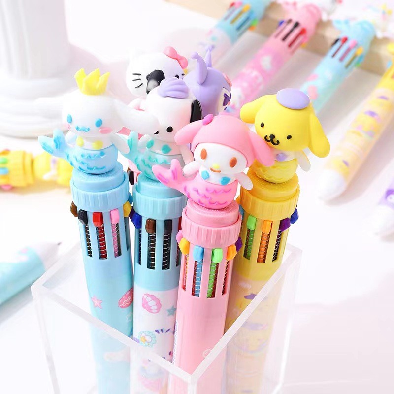 

Sanrio 10 color ballpoint pen melody Cinnamoroll kawaii color press multi-function gel pen ballpoint pen learning stationery