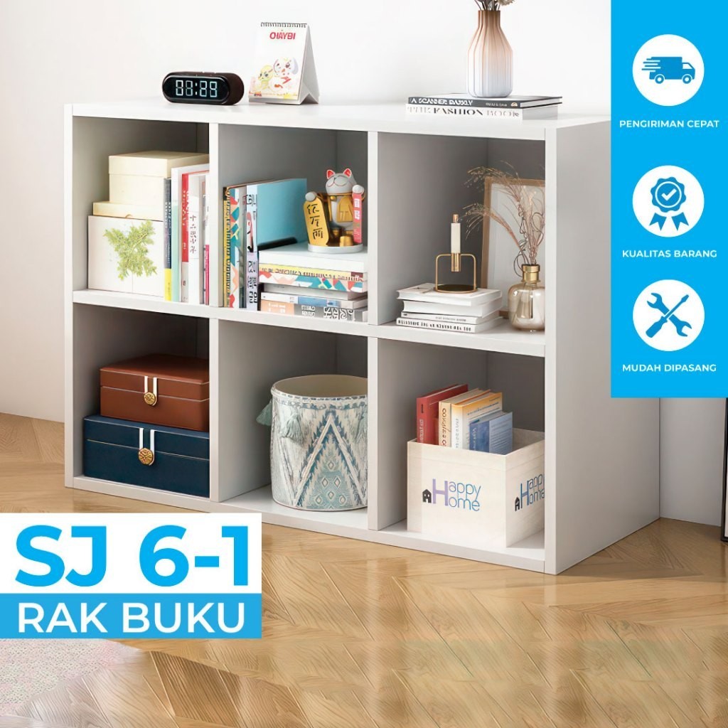 SJ-6 Rak Buku Minimalis Lemari Kayu 6Kotak Penyimpanan Serbaguna Portable