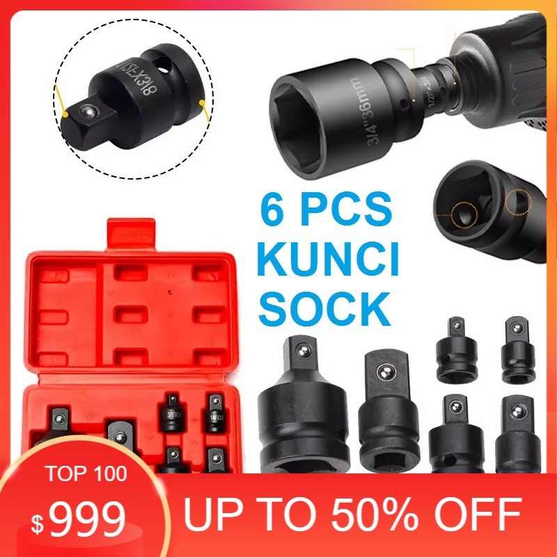 KUNCI SOCK RACHET 6 PCS CONVERTER ADAPTOR MATA SOK STANG L IMPACT SET 1/4 3/8 1/2 3/4 SAMBUNGAN SOKE