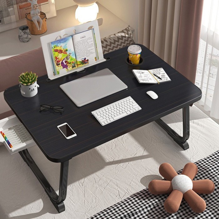 Meja Laptop Lipat Portable Foldable Bed Table With Drawer Cup Holder - Home Stuff Bandung