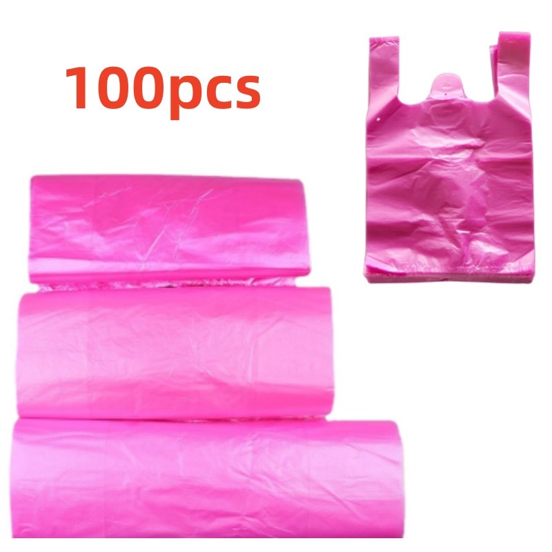 

100pcs Pink Plastic Vest Bag Supermarket Grocery Shopping Packing Bag Kitchen Living Room Clean Ash-Bin Disposable Garbage Bag