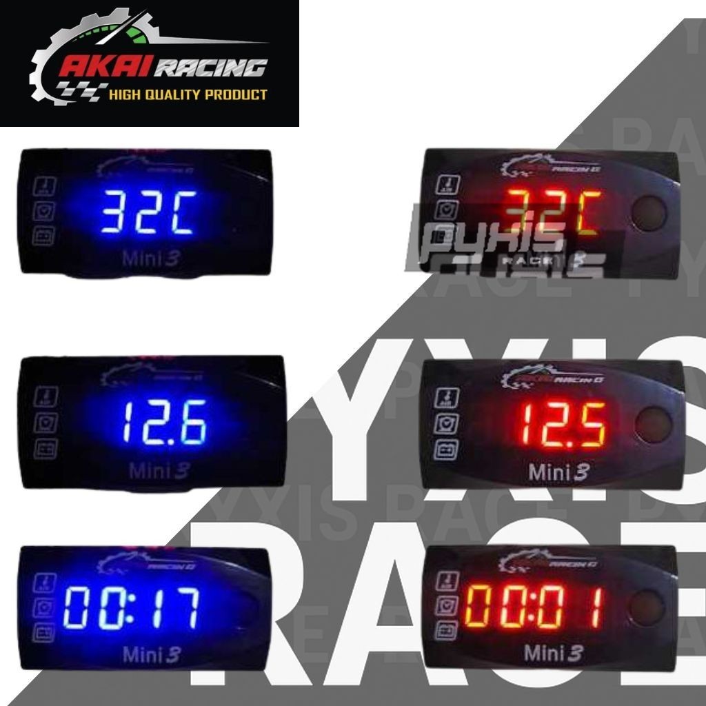Volt Meter 3 In 1 Suhu Volt Jam Volt Meter Motor VoltMeter Aki Digital Alat Pengukur Aki Motor Pyxis