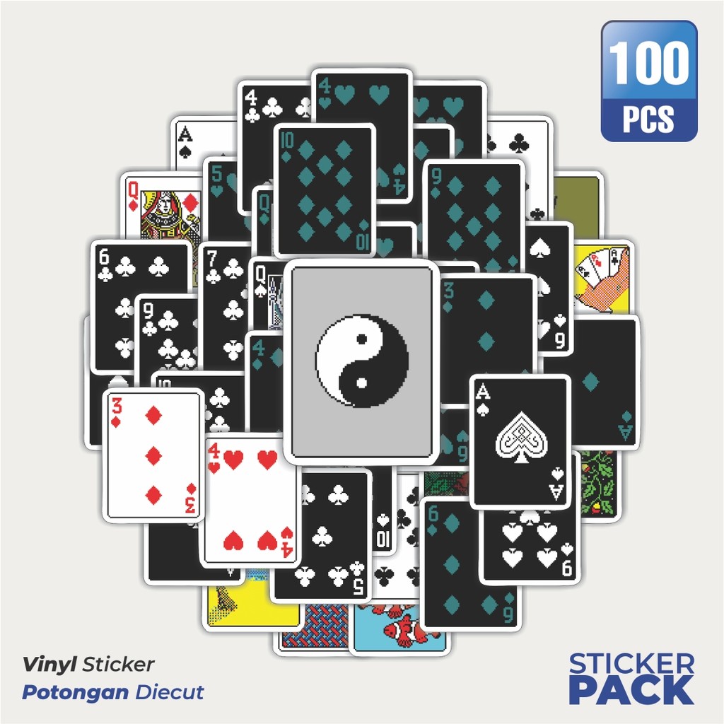 

100 PCS STIKER Stiker Kartu Poker V6 Waterproof Aesthetic- Untuk Laptop, Motor, dan Helm - Paper Stationery Pack