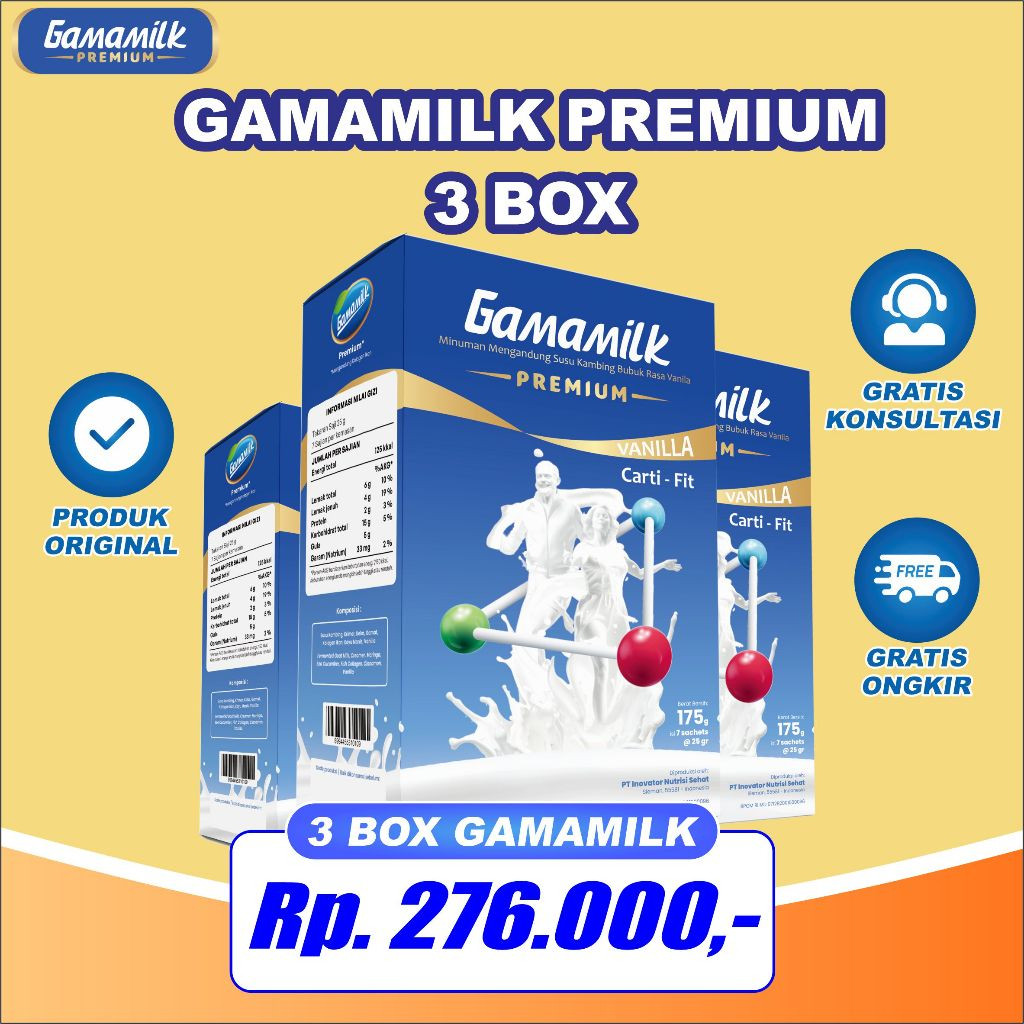 

NEW GAMAMILK PREMIUM - (3 BOX) Minuman Mengandung Susu Bubuk Rasa Vanilla PREMIUM