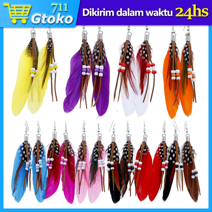 Anting Bulu Gantung Vintage Boho Bohemian Panjang Etnik Fashion Aksesoris Wanita