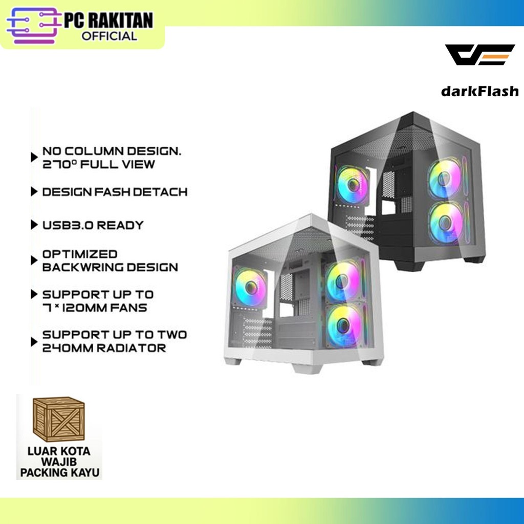 darkFlash C275P M-ATX PC Casing [NO FAN] / Casing PC Tanpa Fan - Hitam / Putih