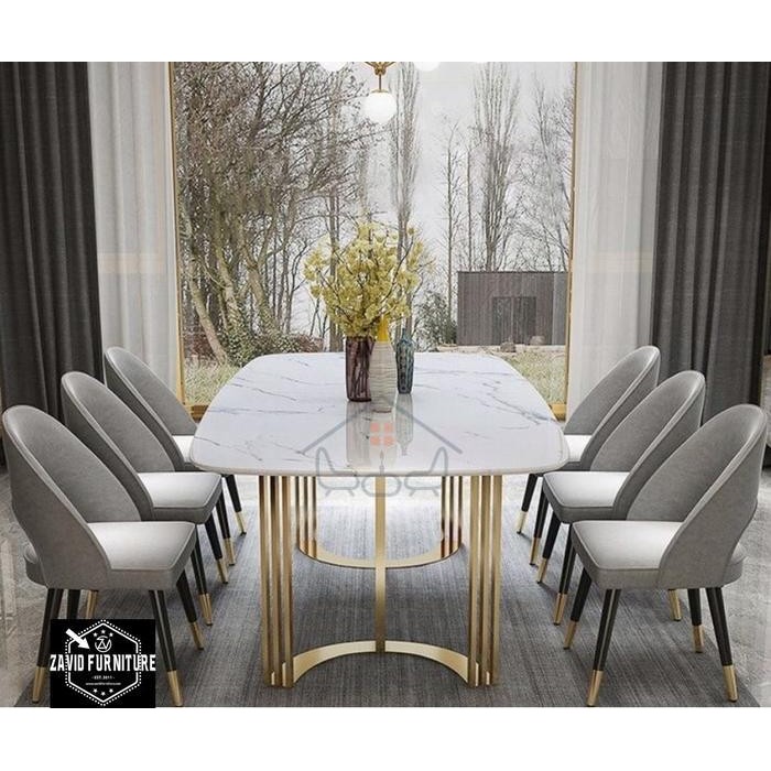 Meja Makan Marmer Carara Mewah-Meja Makan Marmer Stainless Gold
