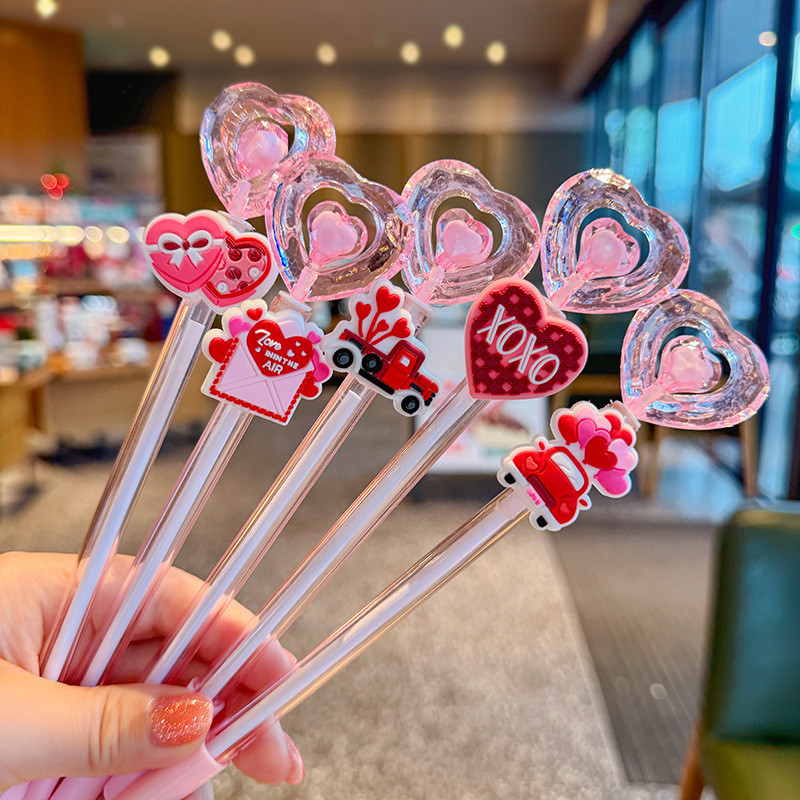 

2Pcs New Pink Sweet Love Heart Magic Wand Ballpoint Pen Cute Creative Children's Neutral Pen Student Stationery Birthday Gifts