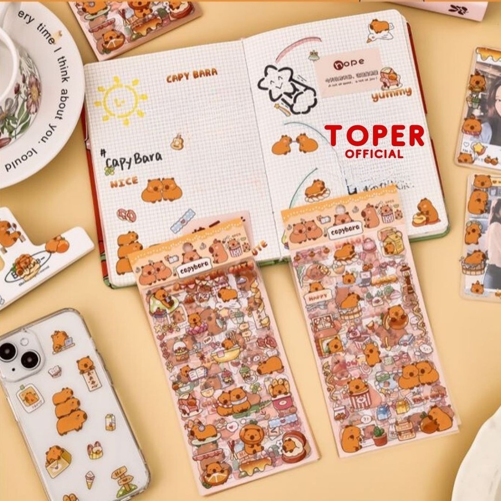 

TOPER Sticker Capybara Cute Isi 6 Lembar Stiker Lucu Motif Kapibara Cutting Stiker Tempelan Scrapbook Aesthetic Estetik