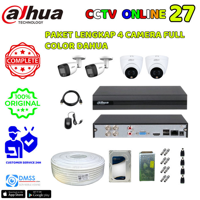 Paket CCTV Dahua 2MP 4 Channel 1080p Full Color Kamera CCTV