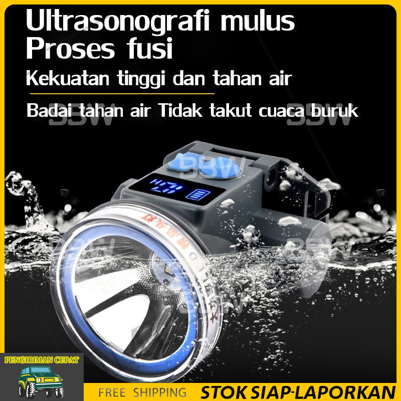 Layar daya LCD IP68 tahan air 8000mAh Senter kepala Senter Kepala Super Terang senter kepala tahan l