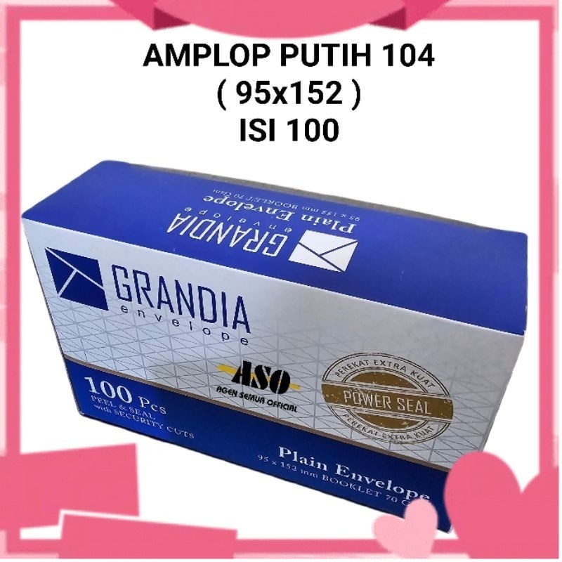 

AMPLOP PUTIH POLOS SEDANG 104 GRANDIA ISI 100 LEMBAR kualitas paperline ( sudah ada lem ) PROMO !!!