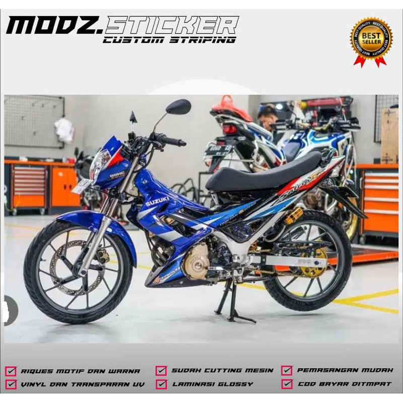 sticker striping Suzuki Satria fu CBU thailand 2004-2006 biru