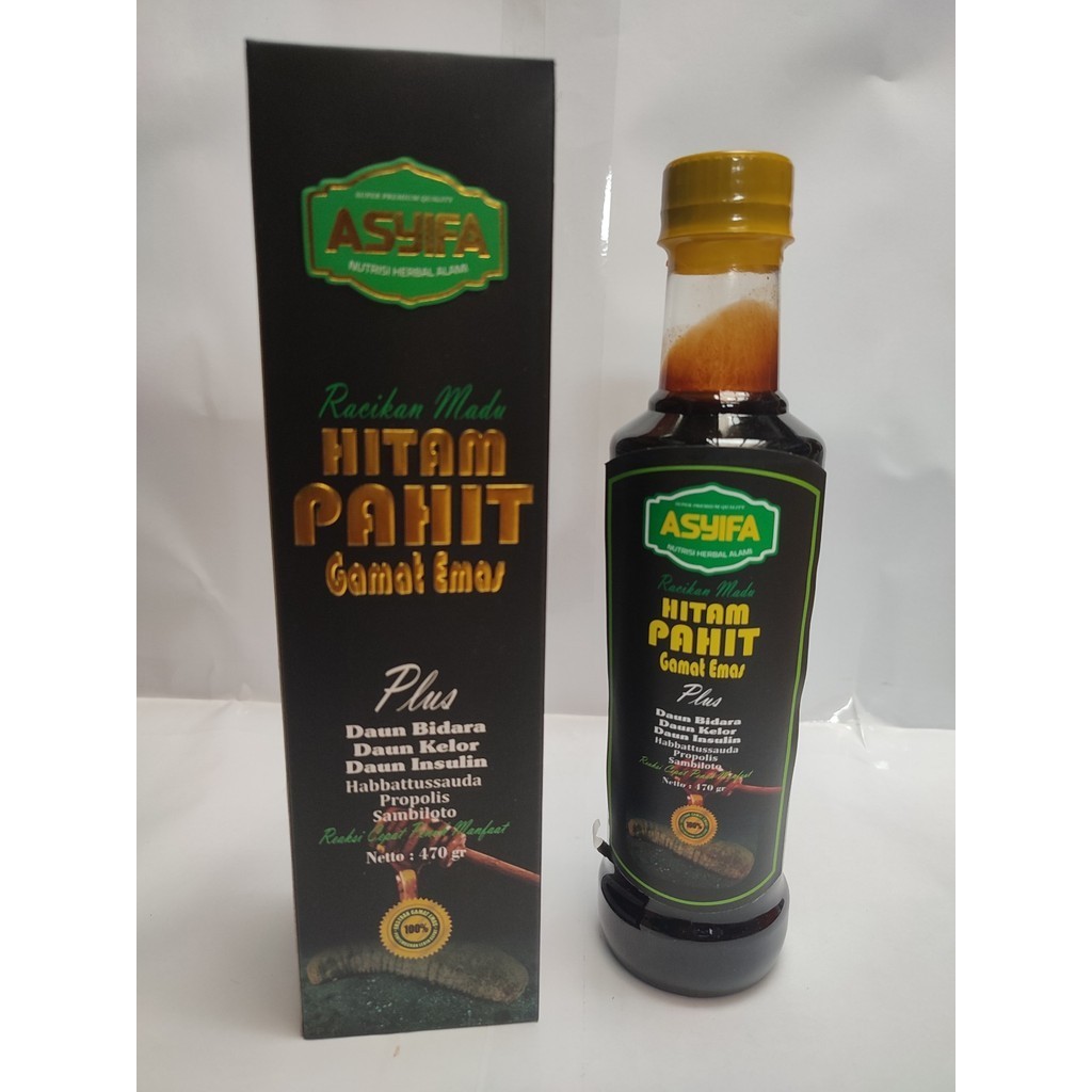 

Madu Hitam Pahit Gamat Emas plus ASYIFA 470 gram - Madu Hitam Pahit Plus Gamat Gold Bidara