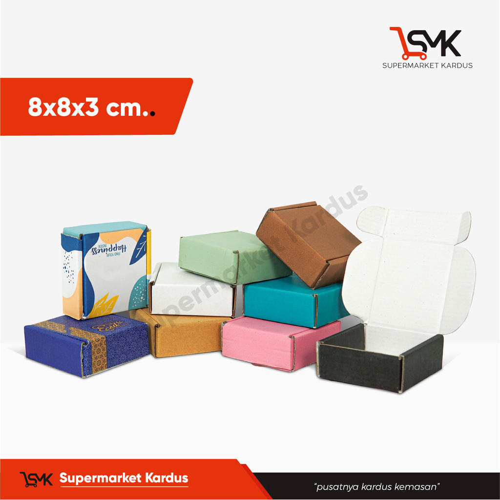 

Box 8X8X3 cm Kardus/Kardusmini/Karduskecil/Boxkecil/Karton/Kartonmini/boxmini/Kemasan/Hampers/Gift/tinggi3