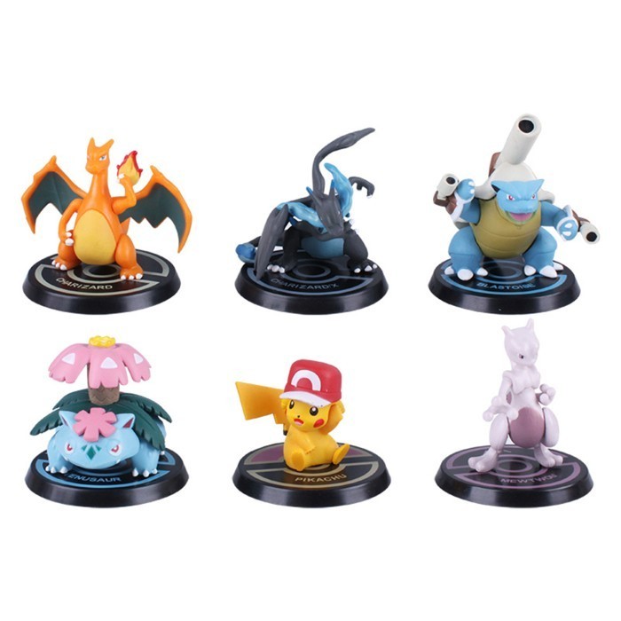 [Best]Promo Figure Pokemon set 6 pcs Pikachu Mewtwo Blastoise Venusaur Dracaufeu