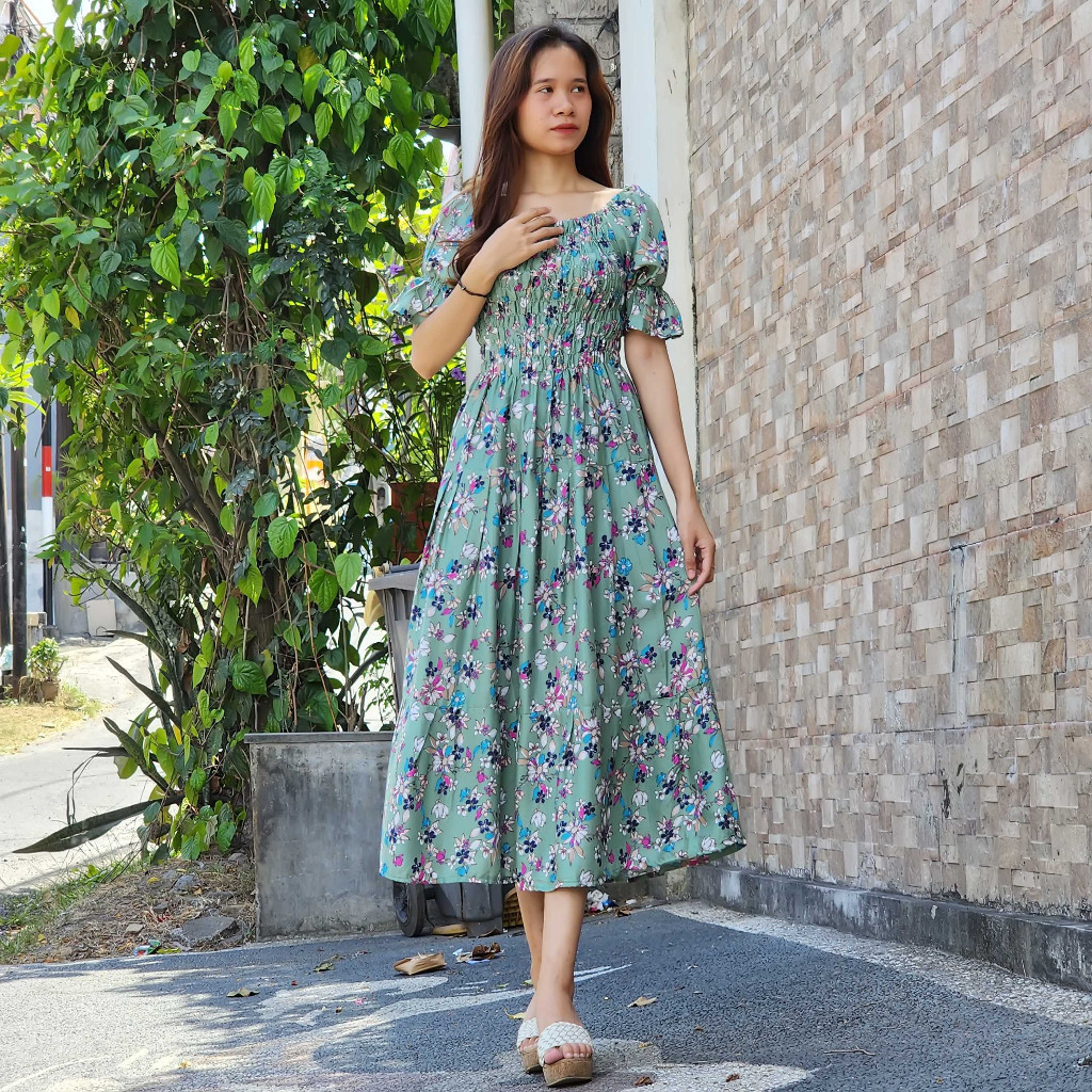 RKPERWIRA - ZPF DRESS BALI MOTIF FLOWER WANITA TAYA / Long Dress Canda Double Ruffle / Fashion Wanit