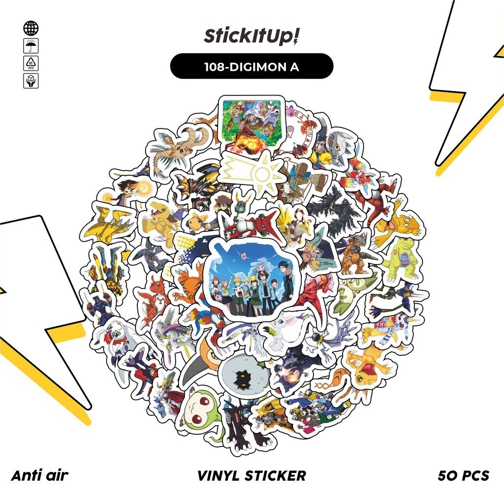 

COD✨ 50 Pcs Stiker Pack Motif Anime Digimon Lucu Aesthetic Vynil Waterproof untuk Freebies Sticker Buku Journal Casing HP Laptop