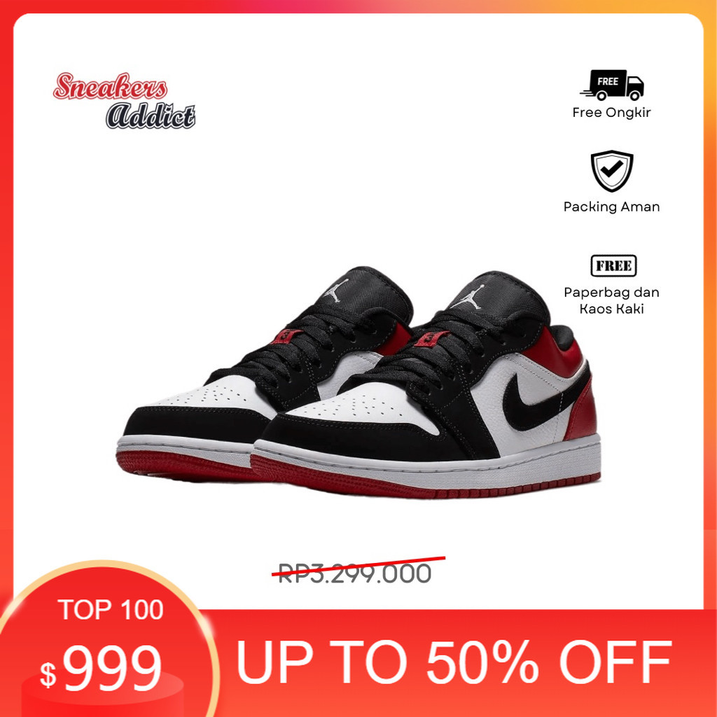 PREMIUM / Sepatu Sneakers Nike Air Jordan 1 Low Red Black Toe 100% BNIB Global Market “Unisex”
