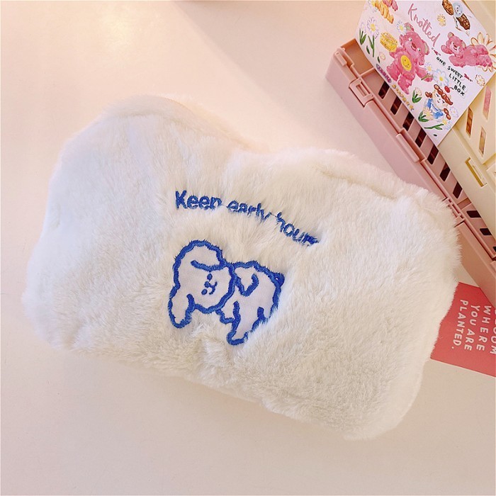 

NEW ! BEST SELLER Tempat Pensil Bulu/ Pouch Make Up Bulu Motif Large - Putih