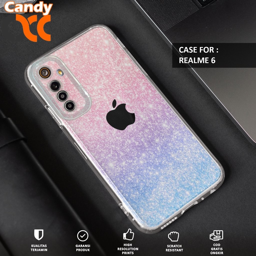 Case REALME 6 - Casing REALME 6 Motif APL GLITTER - Softcase Premium Fourside - Bening Transparant -