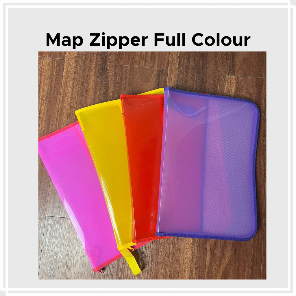 

Map Zipper Platik Full Colour Resleting Bag File F4 / Map Zipper Jaring Plastik