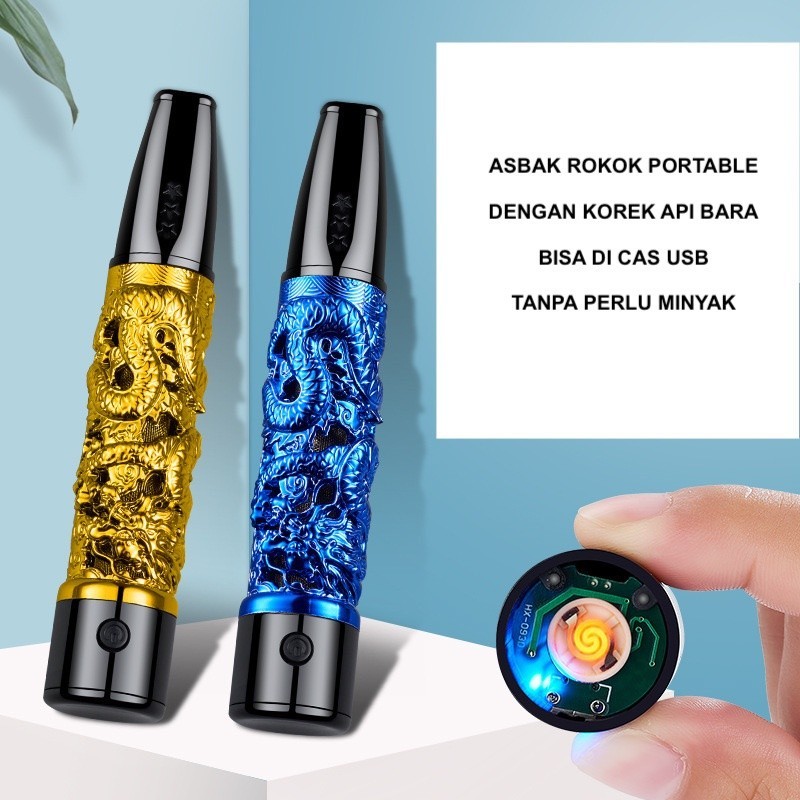 WJ47DL IMPOR ASHTRAY PIPA ASBAK PORTABLE MOTIF NAGA BAHAN METAL DENGAN KARET PELINDUNG MUAT SEMUA JE