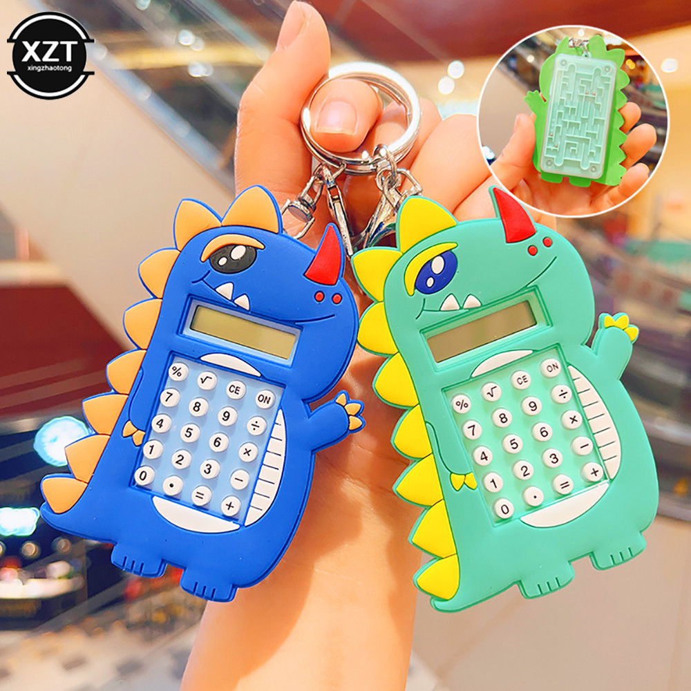 

Hot Mini Calculator Portable Handheld Pocket Calculator Silent Cute Dinosaur Maze Key Ring Gifts for Children 8 Digits Display