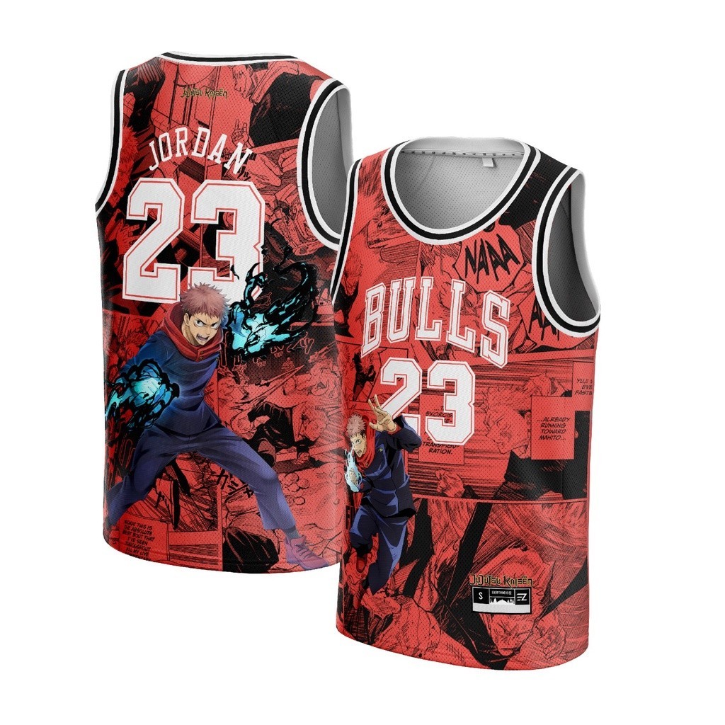 Jersey Michael Jordan Chicago Bulls #23 CUSTOM MERAH YUJI ITADORI JUJUTSU KAISEN Swingman Bola Baske