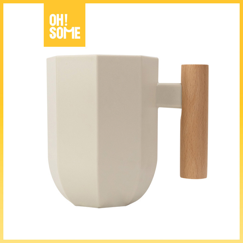 OHSOME - Cangkir Berkumur dengan Pegangan Kayu Oak MONR - Warna Aprikot