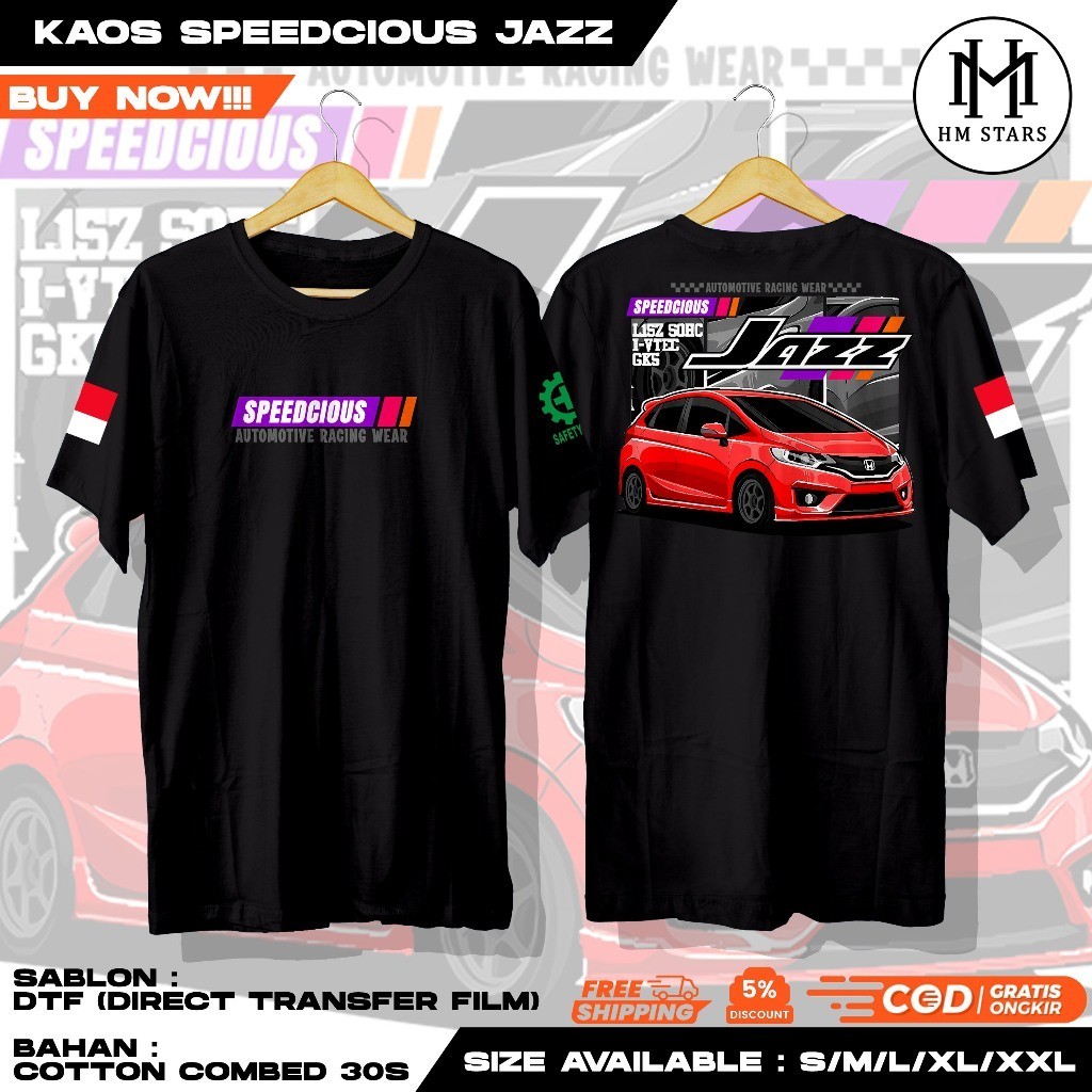 Kaos Racing Baju Mobil JDM HONDA JAZZ GK5 Modifikasi Terbaru Speedcious Automotive Sablon Lengan Ben