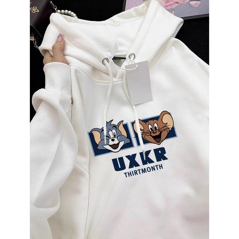 Oversize Hoodie Wanita  Korean Style Oversize Hoodie Sweater   (kucing dan tikuspola) Baju Wanita Ke