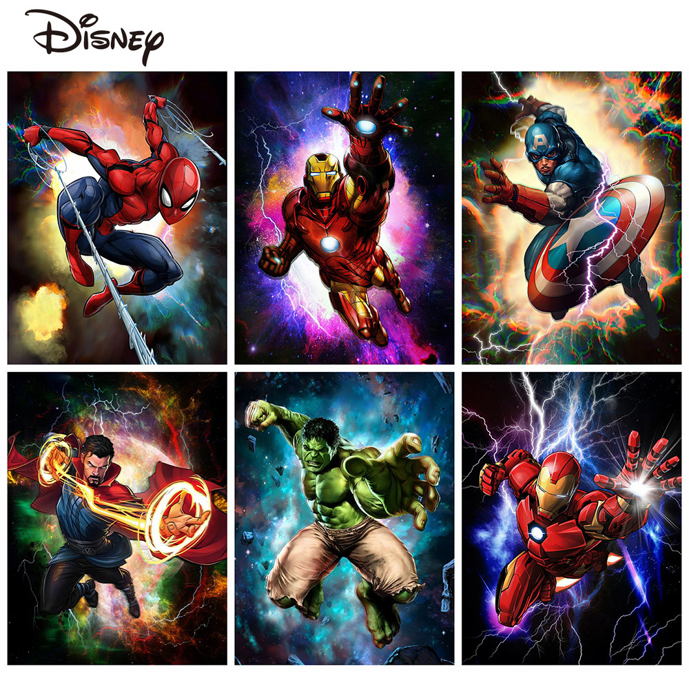 

Disney Paint By Number Spider Man Superheroes Coloring Picture Iron Man With Frame Captain America Oil Painting Handpainted Gift