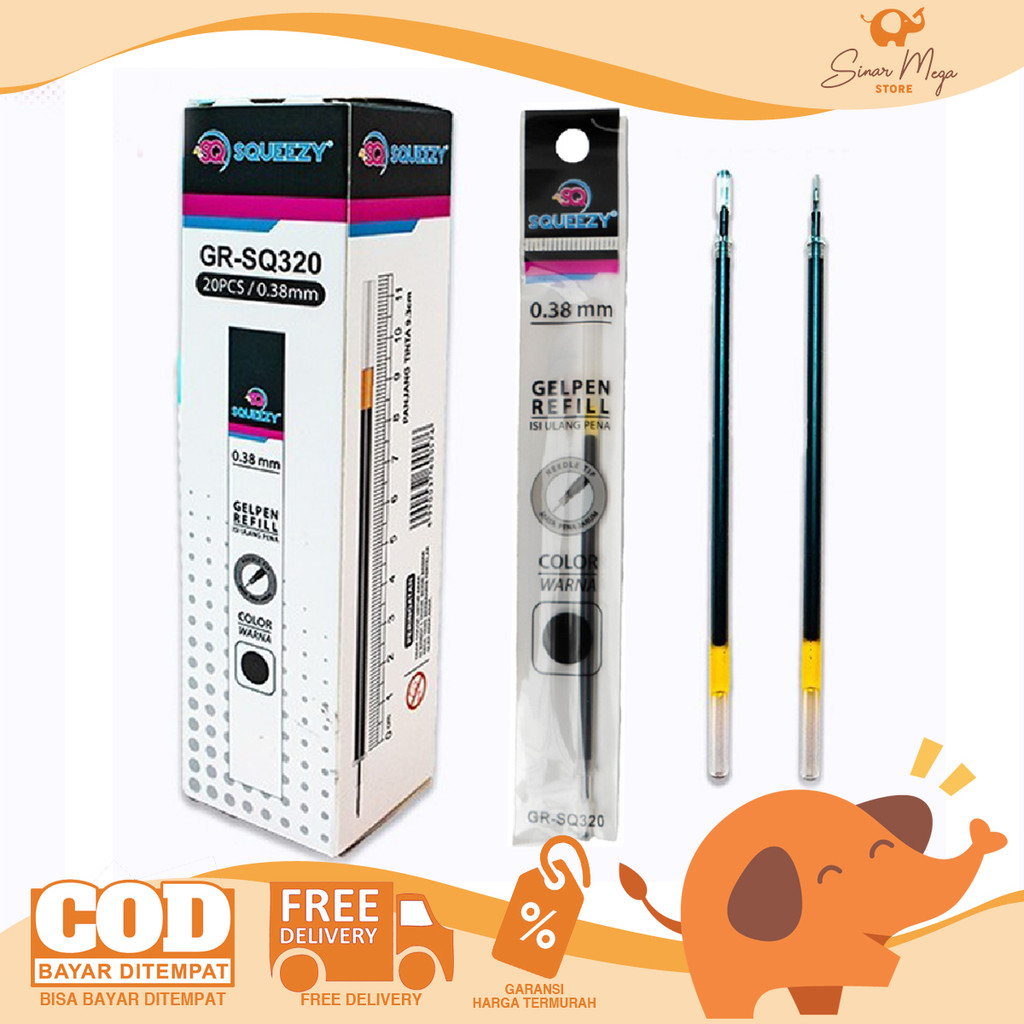 

SQUEEZY Refill Gel Pen Office GR-SQ320 0.38mm DIJUAL PAK Isi 20 / Isi Ulang Pulpen Jel